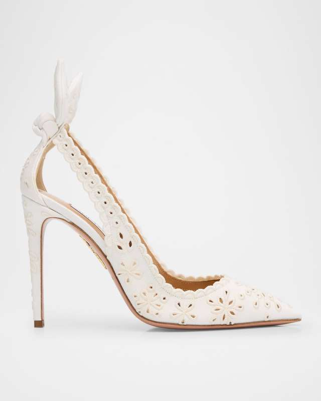 Cotton Eyelet Bow Tie Pumps